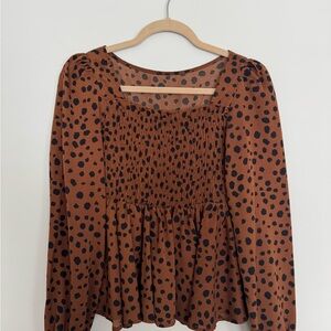 Smocked Leopard Print Peplum Blouse